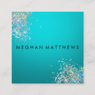 Teal Blue Silver Sparkles Beauty Fyrkantigt Visitkort