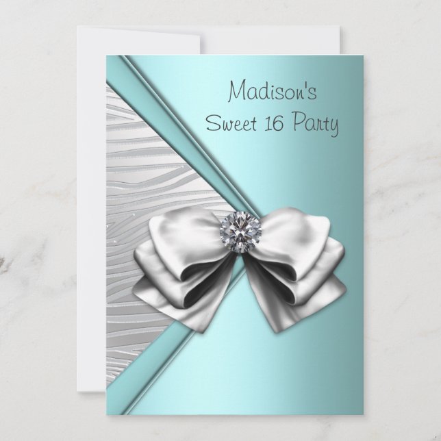 Teal Blue Silver Zebra Sweet 16 Party Inbjudningar (Framsida)