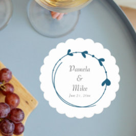 Teal Blue Simple Hjärtkrans Bröllop Underlägg Papper