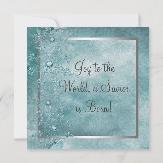 Teal Blue Snöflingor Christian Party Inbjudningar (Framsida)