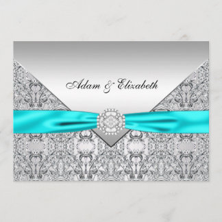 Teal Blue Snöre Diamond Ribbon Bröllop 5x7 Inbjudningar