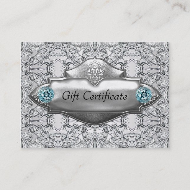 Teal Blue Snöre Elegant Teal Gift Certificate Rabattkort (Framsida)