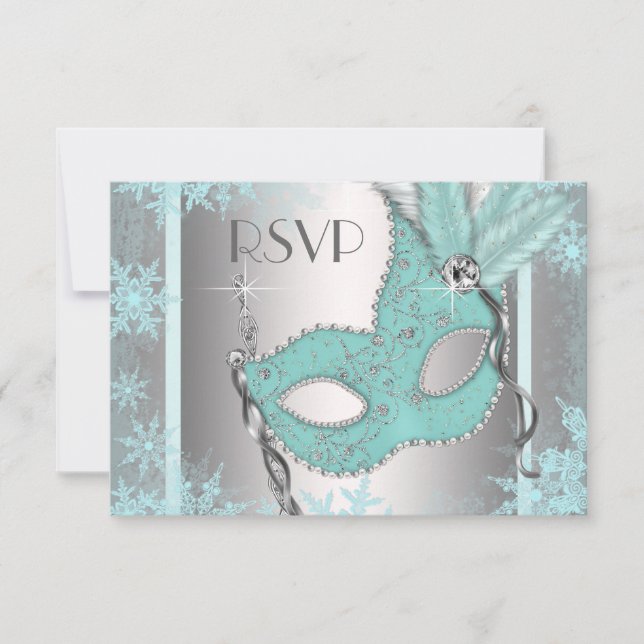 Teal Blue Snowflake MasqueraParty OSA Kort (Framsida)