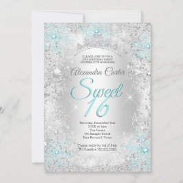 Teal blue Snowflake Sweet 16 Födelsedagsfest Inbjudningar