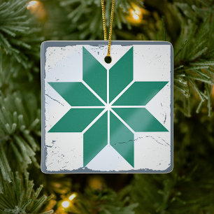 Teal Blue Snowflake Tile Board Game Distress Julgransprydnad Keramik