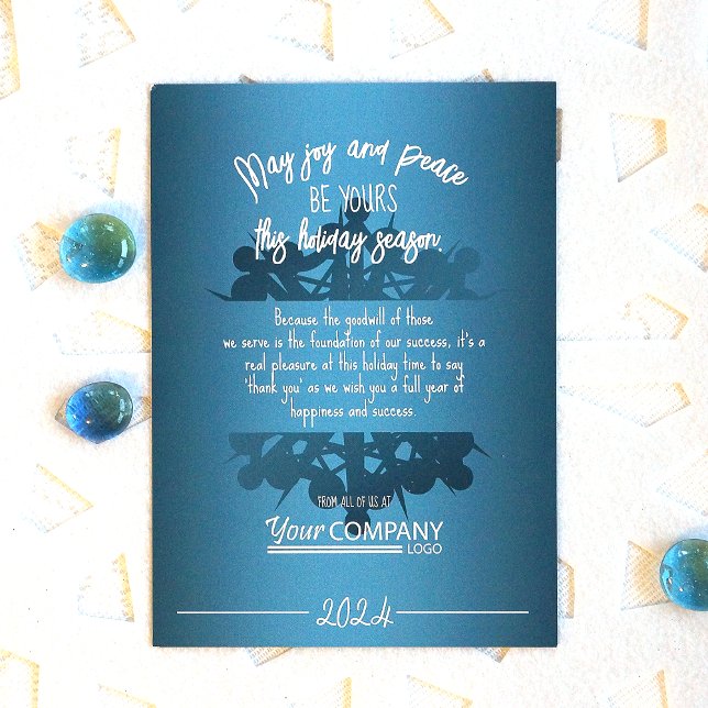 Teal Blue Snowflake White Logotyp Office-Helgdag C Inbjudningar (Modern elegant snowflake, teal  blue company logo christmas greeting card)