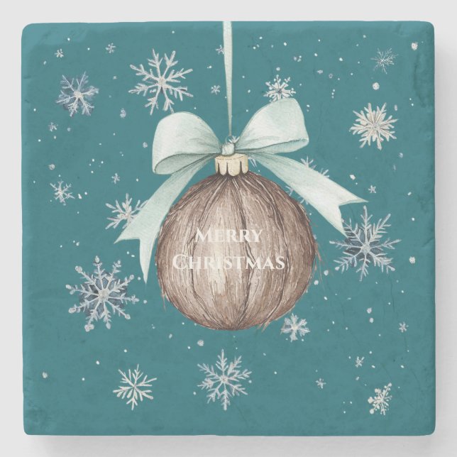 Teal Blue Snowflakes Christmas Coconut Bow Stenunderlägg (Framsidan)