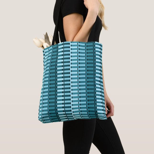 Teal Blue Snyggt Modern Abstrakt Rand Mönster Tygkasse (Närbild)