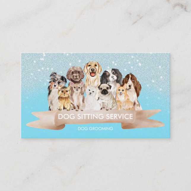 Teal Blue Sparkle Husdjurs-sittare Hundfrisör Visitkort (Framsida)