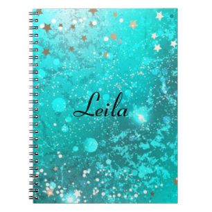 Teal Blue Sparkly Glitter Namn Aqua - bärbar dator Anteckningsbok