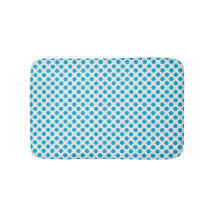 Teal Blue Spots on White Backgound Bathroom Mats