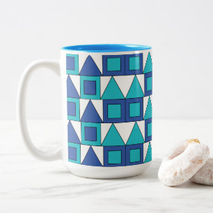 Teal Blue Square Triangle Geometric Två-Tonad Mugg