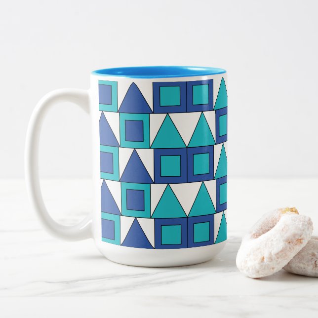 Teal Blue Square Triangle Geometric Två-Tonad Mugg (Med munk)