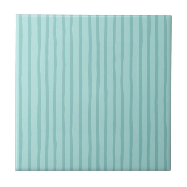 Teal Blue Stripes Kakelplatta (Framsidan)