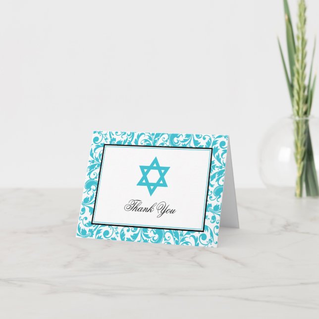 Teal Blue Swirl Damask Star of David Tack (Framsida)