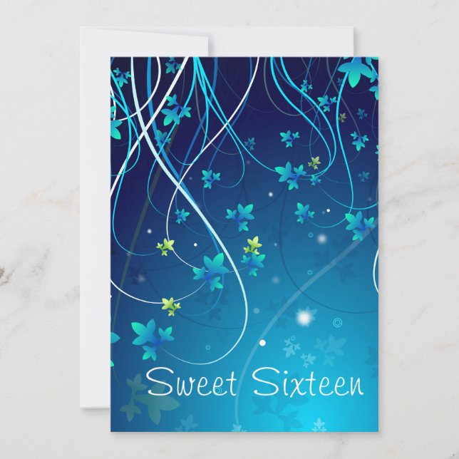 Teal Blue Swirls Sweet sixteen Party Inbjudningar (Framsida)