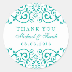 Teal Blue Swirly Blommigt Baby Shower Sticker Runt Klistermärke