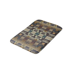 Teal Blue Tan Taupe Brown Native Tribal Mosaic Art Badrumsmatta