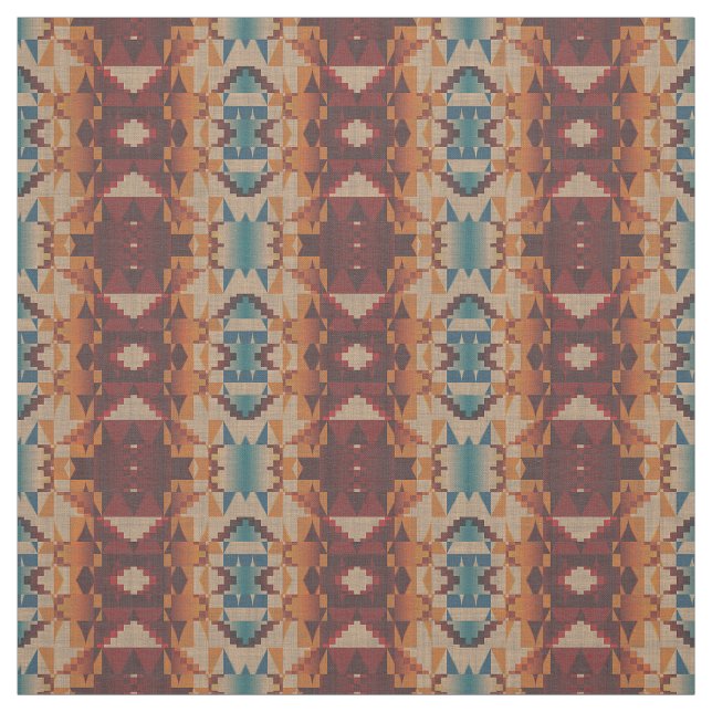 Teal Blue Taupe Brown Orange Ethnic look Tyg (Provkarta)