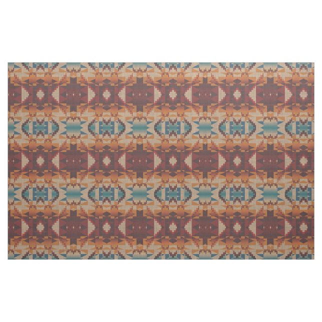 Teal Blue Taupe Brown Orange Ethnic look Tyg (Fat Quarter)