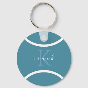 Teal Blue Tennis Boll & Initial Monogrammed Coach Nyckelring