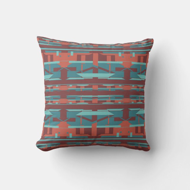 Teal Blue Terracotta Burgundy Tiled Southwest look Kudde (Framsida)
