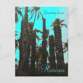 Teal blue tiki-tema hälsning-vykort vykort