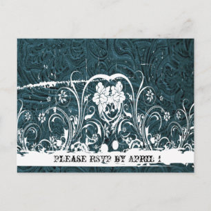 Teal Blue Tooled Leather OSA Inbjudan Vykort