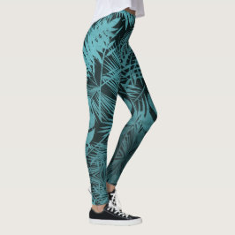 Teal blue tropical handflatan löv botanical mönste leggings