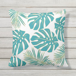 Teal blue tropical monstera löv mönster kudde