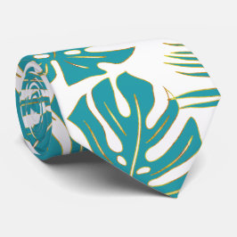 Teal blue tropical monstera och handflatan löv slips