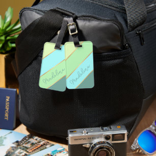 Teal Blue Turcos Mint Grönt Rand Mönster Bagagebricka