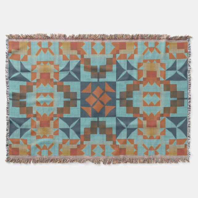 Teal Blue Turcos Rust Orange Brown Tribal Art Filt (Framsidan)