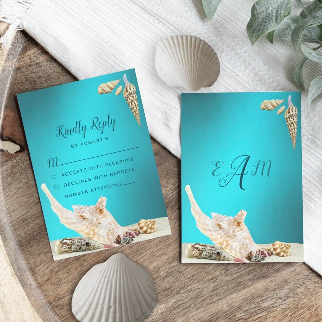 Teal Blue Turcos Seashell Beach Wedding OSA Kort (Skapare uppladdad)