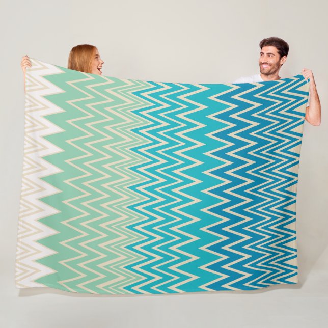 Teal Blue, turkos och Grönt Zigzags Fleecefilt (På plats)