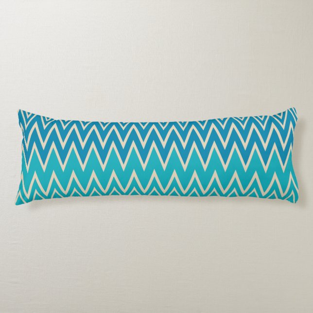 Teal Blue, turkos och Grönt Zigzags Kroppskudde (Framsidan)