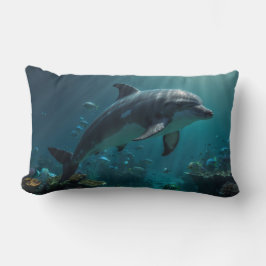 Teal Blue Underwater Dolphin Scene I Lumbarkudde