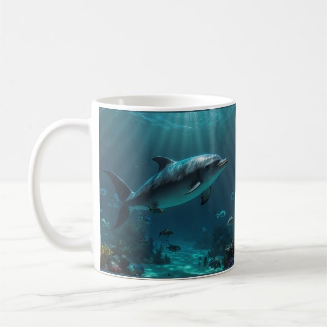 Teal Blue Underwater Dolphin Scenes Kaffemugg (Vänster)