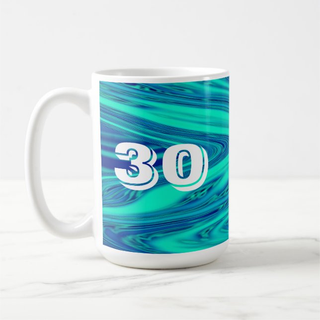 Teal Blue Vågar Abstrakt 30 Birthday Anpassningsba Kaffemugg (Vänster)