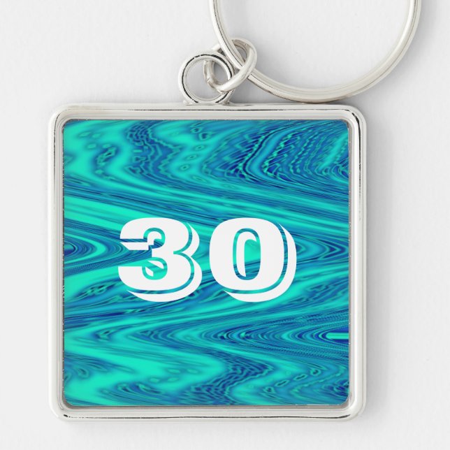 Teal Blue Vågar Abstrakt 30års födelsedag Gift Lar Fyrkantig Silverfärgad Nyckelring (Framsidan)