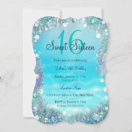 Teal Blue Vatten Ocean Pearls Sweet 16 Party Inbjudningar