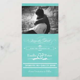 Teal Blue Vintage affisch Stil Spara datum Datumet