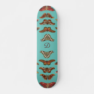 Teal Blue-Vintage Butterflies Monogram Skateboard