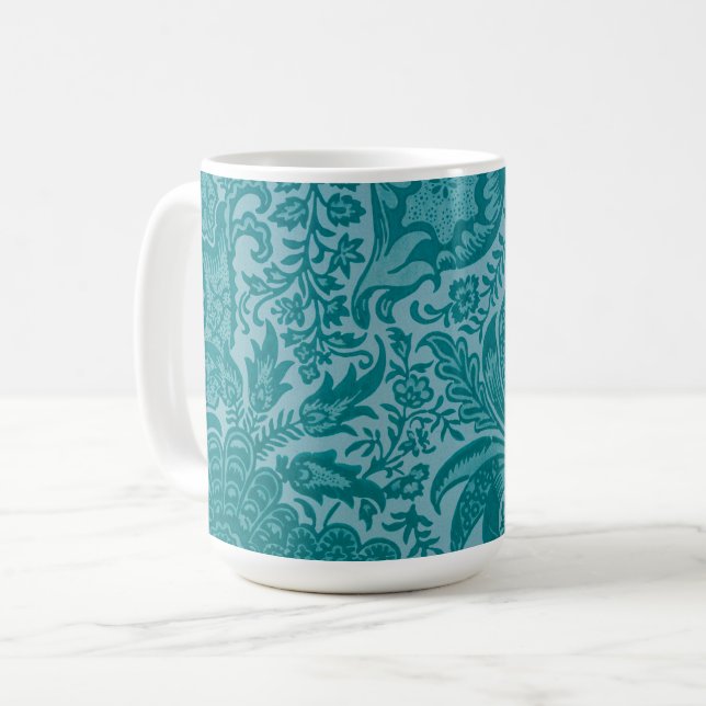 Teal Blue Vintage Stil Art Mugg Kopp (Framsida vänster)
