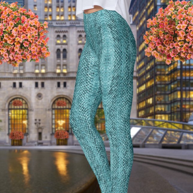 Teal Blue Viper Snakeskin Leggings (Skapare uppladdad)