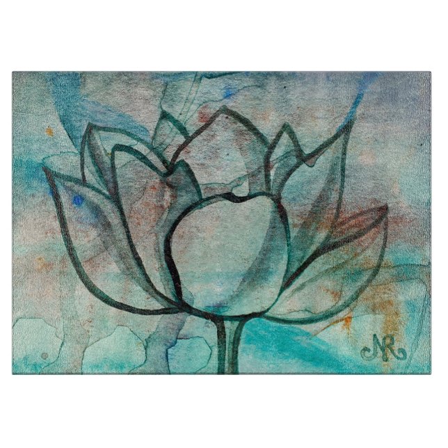 Teal Blue Watercolor Flower Elegant Artsy Lotus (Framsidan)