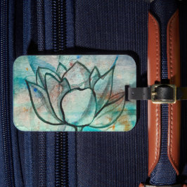 Teal Blue Watercolor Flower Elegant Artsy Lotus Bagagebricka