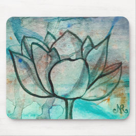 Teal Blue Watercolor Flower Elegant Artsy Lotus Musmatta