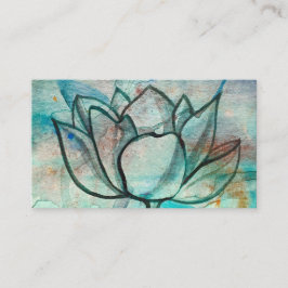 Teal Blue Watercolor Flower Elegant Artsy Lotus Visitkort