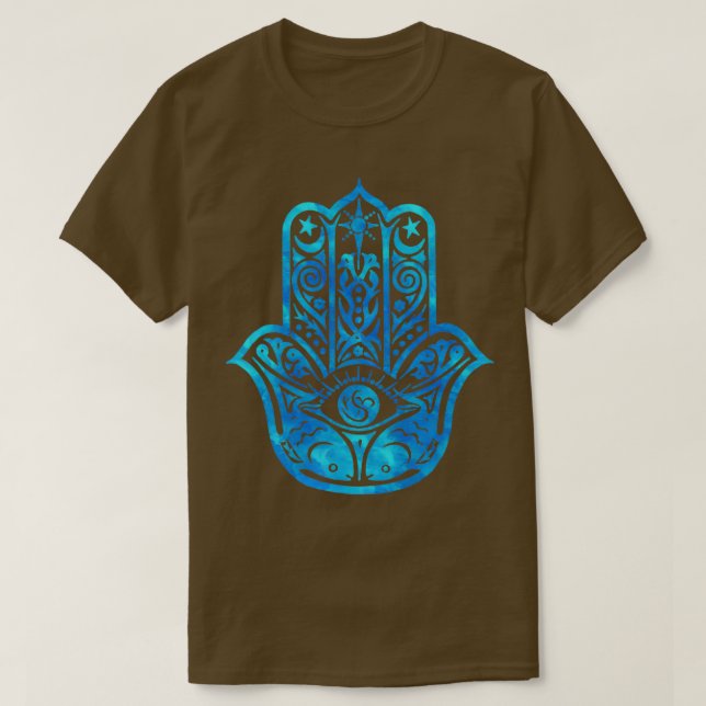 Teal Blue Watercolor Hamsa T Shirt (Design framsida)